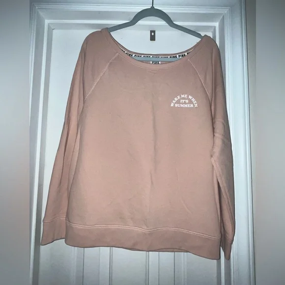 NWOT PINK “Wake Me When It’s Summer” Graphic Crewneck Sweatshirt - Pink - Medium - Picture 3 of 9